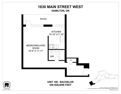 A floor plan for a unit at 1830 Main Street West in Hamilton, Ontario.